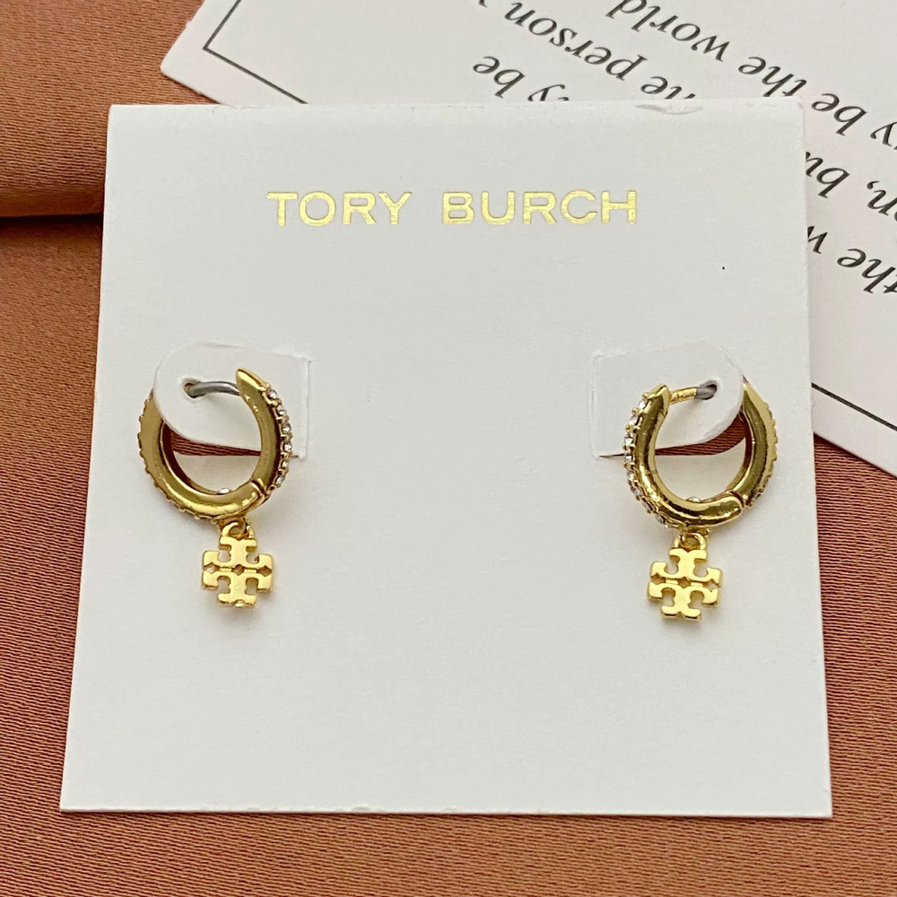 Tory Burch Pave Full Diamond Double Drop Earrings Metal